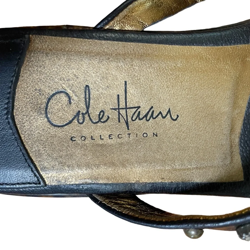 Cole Haan Slip-on Beaded Mini Heeled Black Leather Sandals Size 5.5
